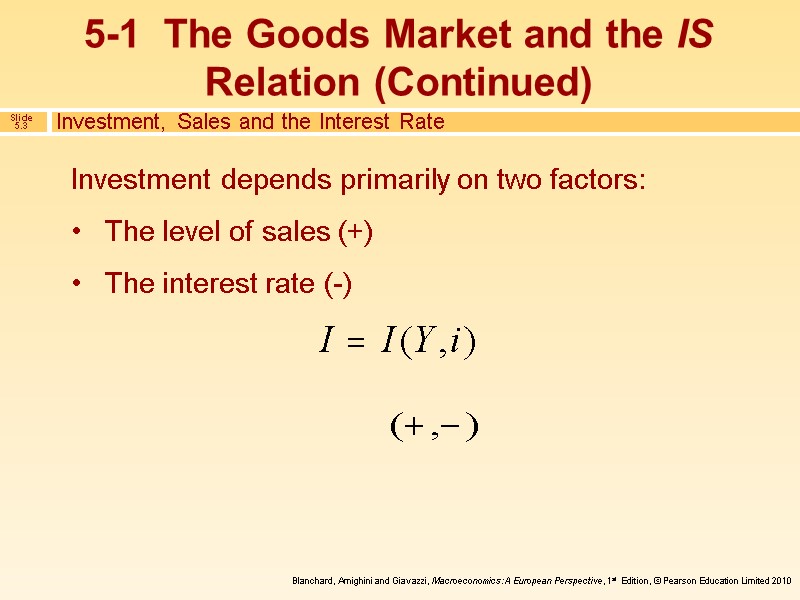 5-1  The Goods Market and the IS Relation (Continued) Investment, Sales and the